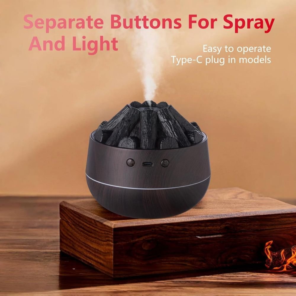Charcoal Fire LED Aromatherapy Diffuser - Dark Wood